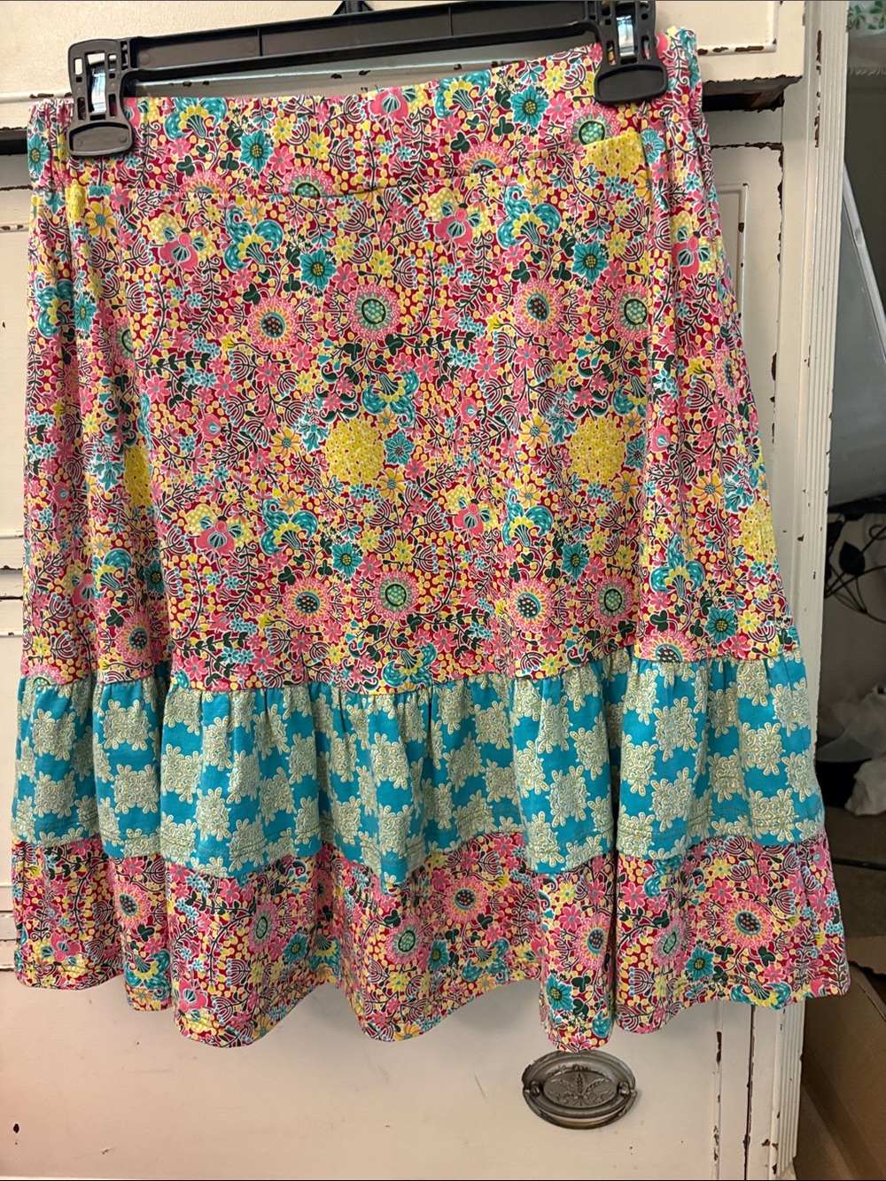 NWT Boutique Cotton Mixed-Print Tiered Skirt